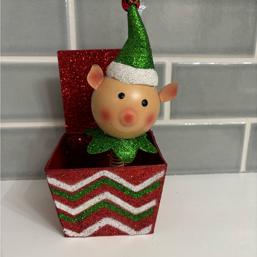 Pier 1 Holiday Elf Jack-in-the-Box decor